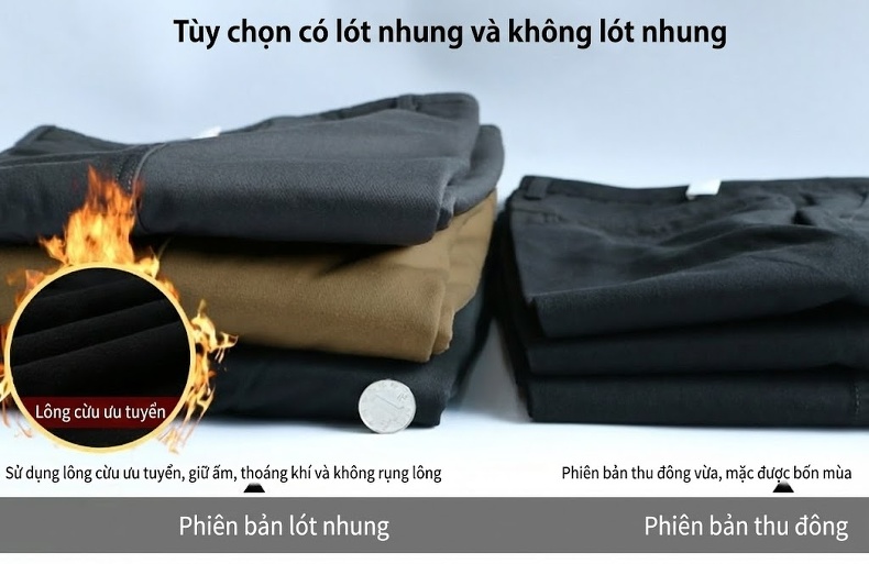 Quần Dài Nam Ống Đứng Lót Lông Cừu Non Dáng Suông Trung Niên Màu Đen, Xám, Xanh Rêu chi tiết 10