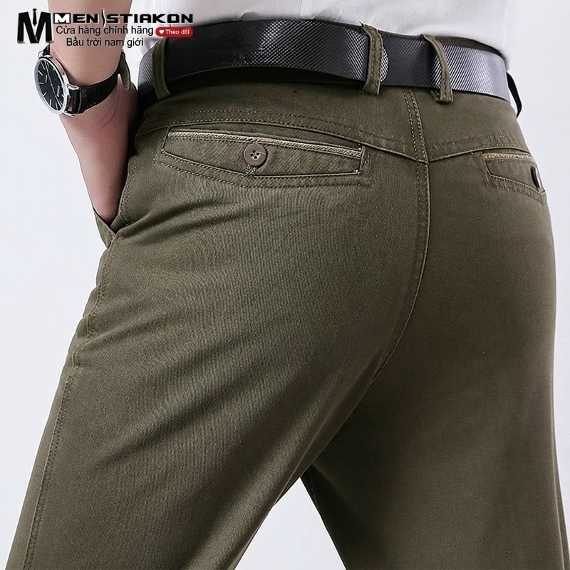 Quần Dài Nam Ống Đứng Lót Lông Cừu Non Dáng Suông Trung Niên Màu Đen, Xám, Xanh Rêu