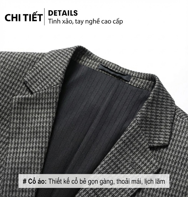 Áo Blazer Nam Thu Đông Dáng Ôm Co Giãn Chống Nhăn Màu Xám chi tiết 19