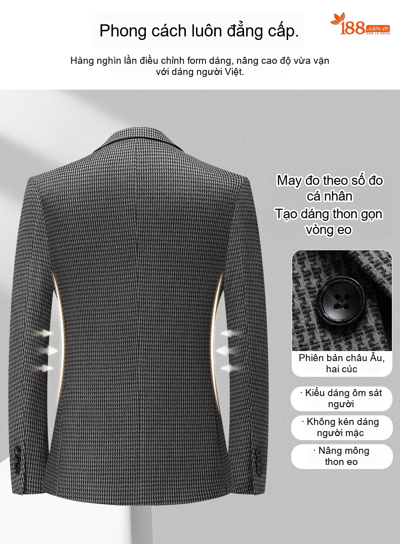 Áo Blazer Nam Thu Đông Dáng Ôm Co Giãn Chống Nhăn Màu Xám chi tiết 9