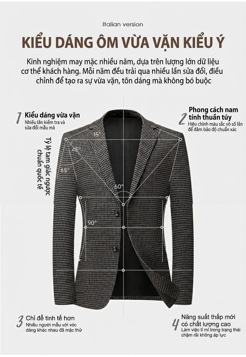 Áo Blazer Nam Thu Đông Dáng Ôm Co Giãn Chống Nhăn Màu Xám chi tiết 6