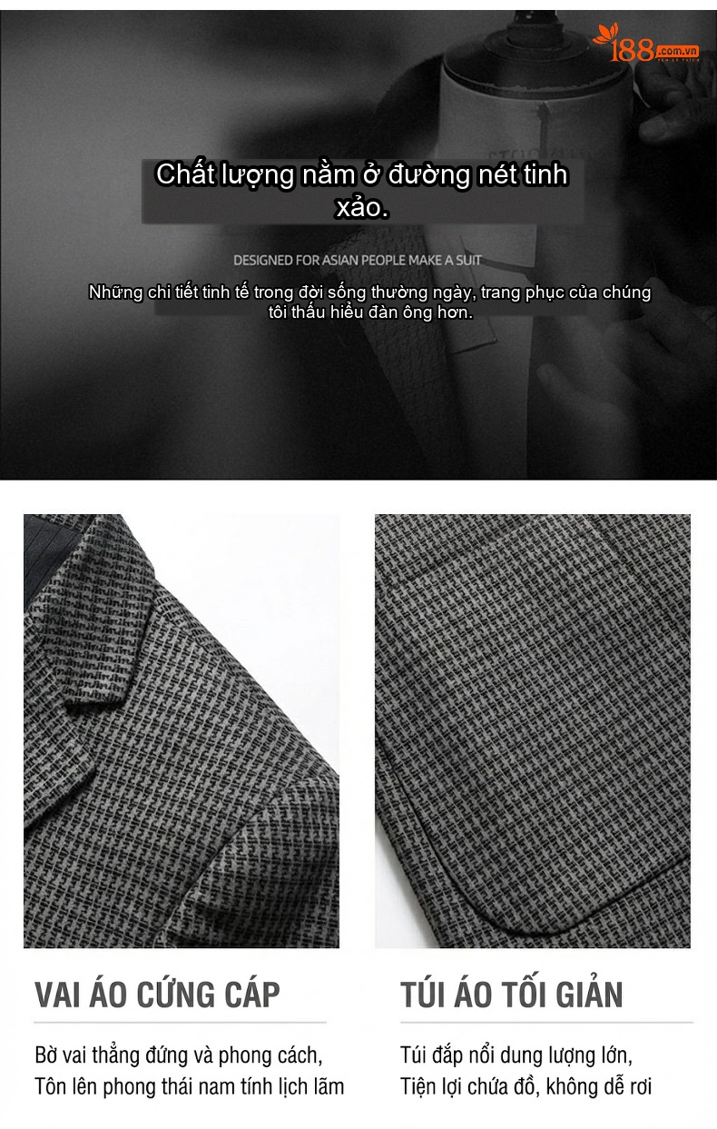 Áo Blazer Nam Thu Đông Dáng Ôm Co Giãn Chống Nhăn Màu Xám chi tiết 10
