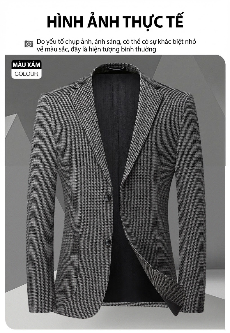 Áo Blazer Nam Thu Đông Dáng Ôm Co Giãn Chống Nhăn Màu Xám chi tiết 16