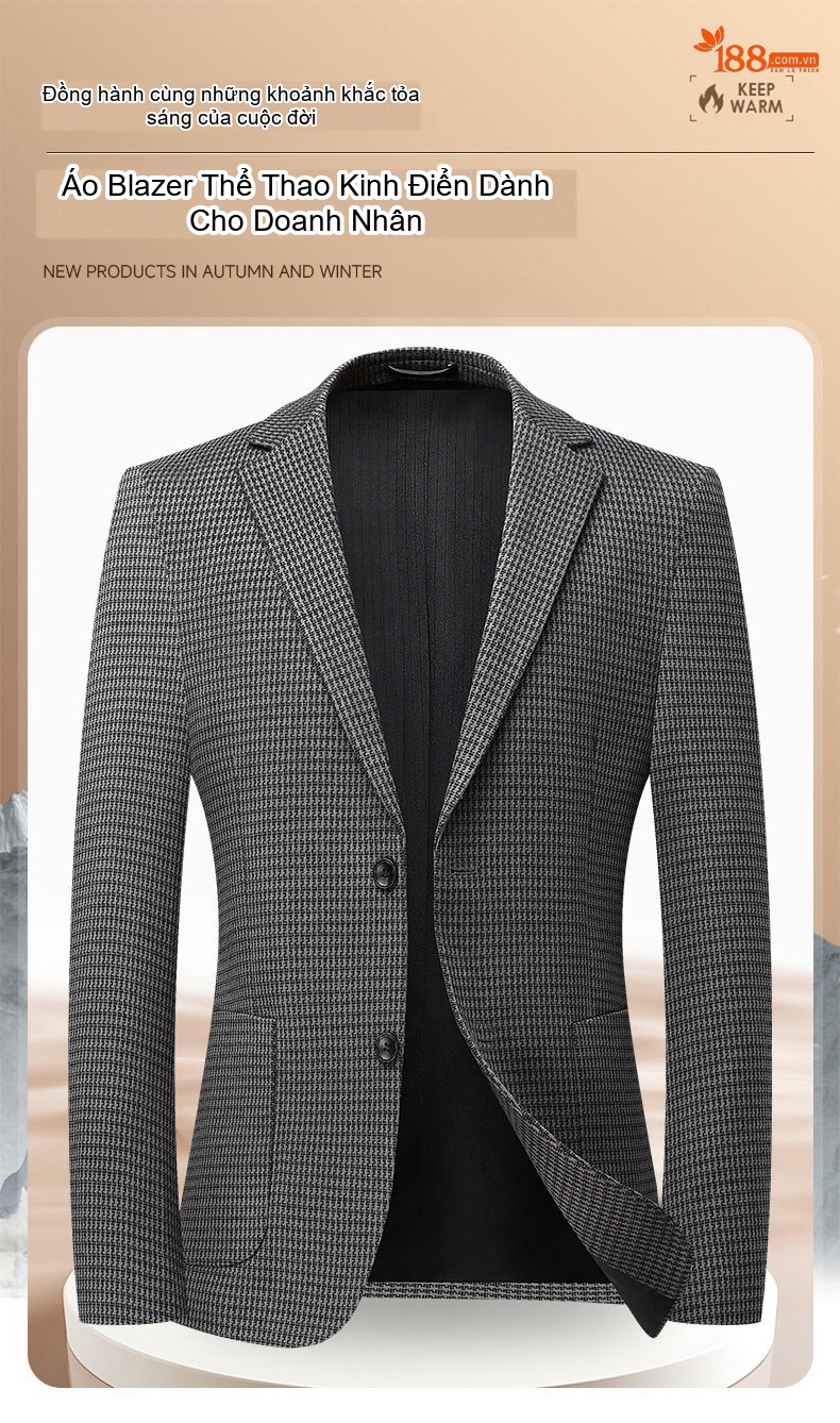 Áo Blazer Nam Thu Đông Dáng Ôm Co Giãn Chống Nhăn Màu Xám chi tiết 2