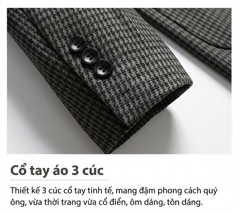 Áo Blazer Nam Thu Đông Dáng Ôm Co Giãn Chống Nhăn Màu Xám chi tiết 12
