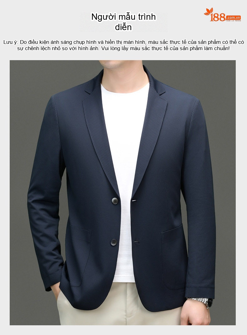 Áo Blazer Nam Vải Dệt Mỏng Dáng Ôm Phong Cách Hàn Quốc Màu Đen, Xám, Xanh Navy chi tiết 12