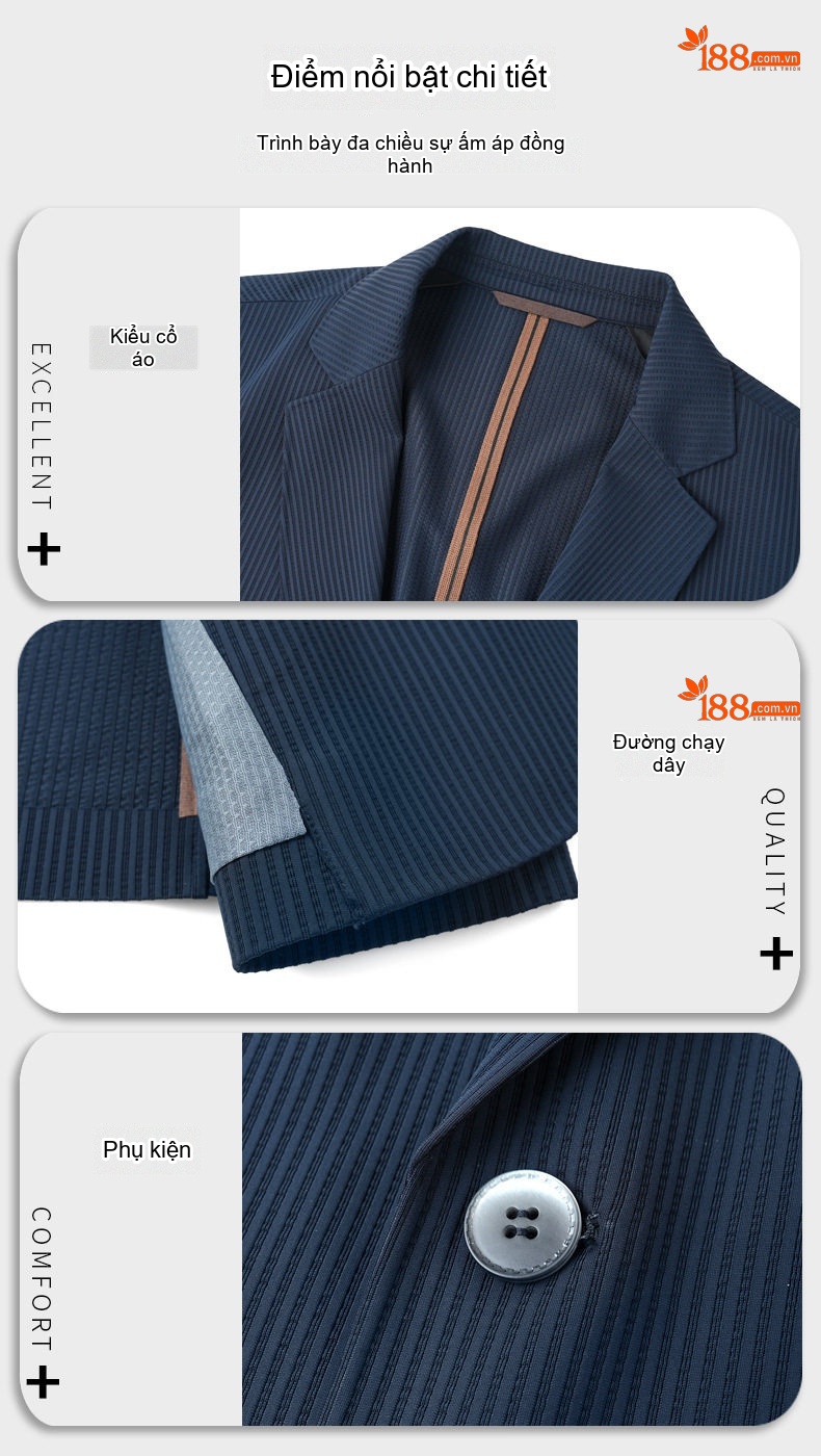 Áo Blazer Nam Vải Dệt Mỏng Dáng Ôm Phong Cách Hàn Quốc Màu Đen, Xám, Xanh Navy chi tiết 3