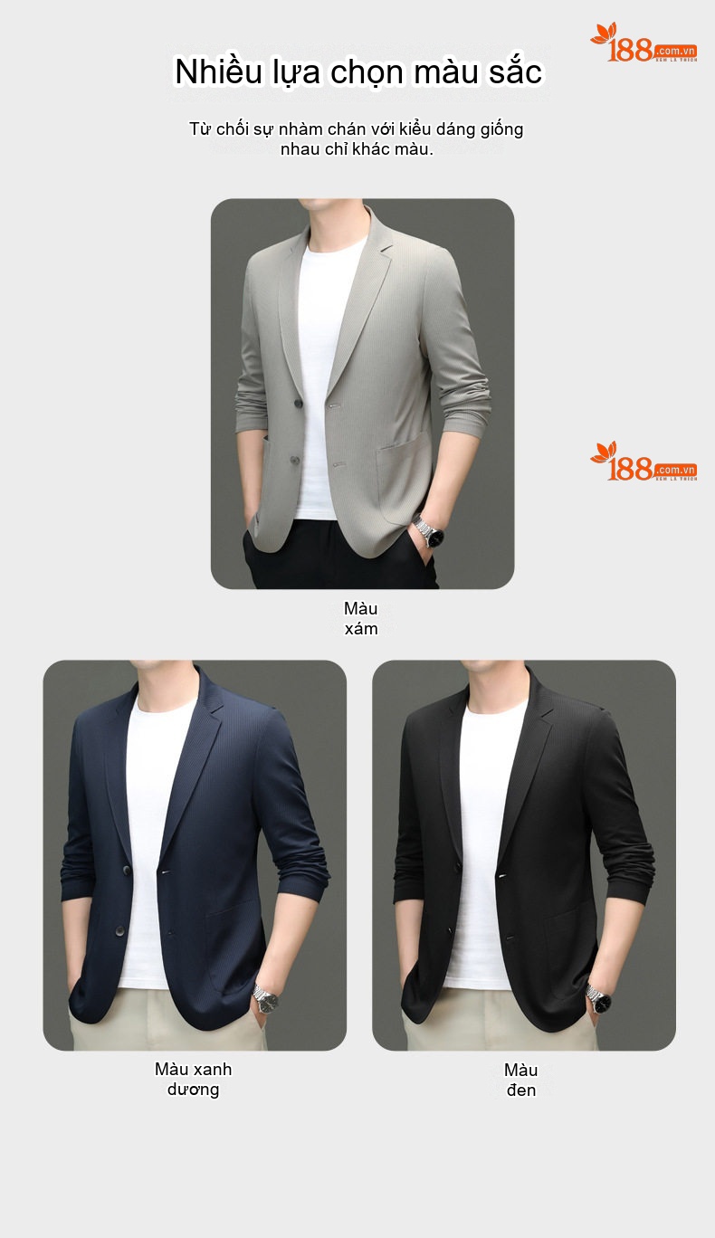 Áo Blazer Nam Vải Dệt Mỏng Dáng Ôm Phong Cách Hàn Quốc Màu Đen, Xám, Xanh Navy chi tiết 4
