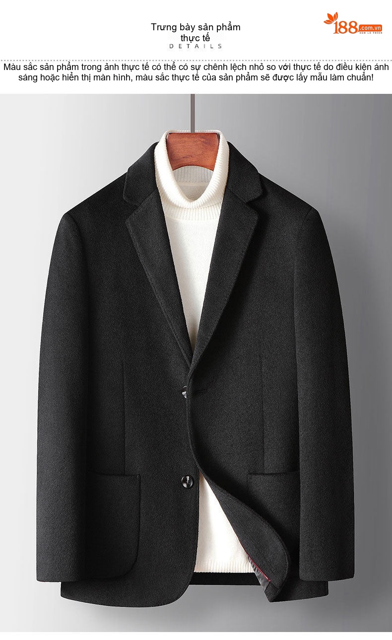 Áo Blazer Nam Wool (Lông Cừu) Dáng Ôm Vừa Chống Nhăn Phong Cách Doanh Nhân Màu Đen chi tiết 9