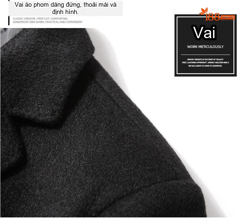 Áo Blazer Nam Wool (Lông Cừu) Dáng Ôm Vừa Chống Nhăn Phong Cách Doanh Nhân Màu Đen chi tiết 15