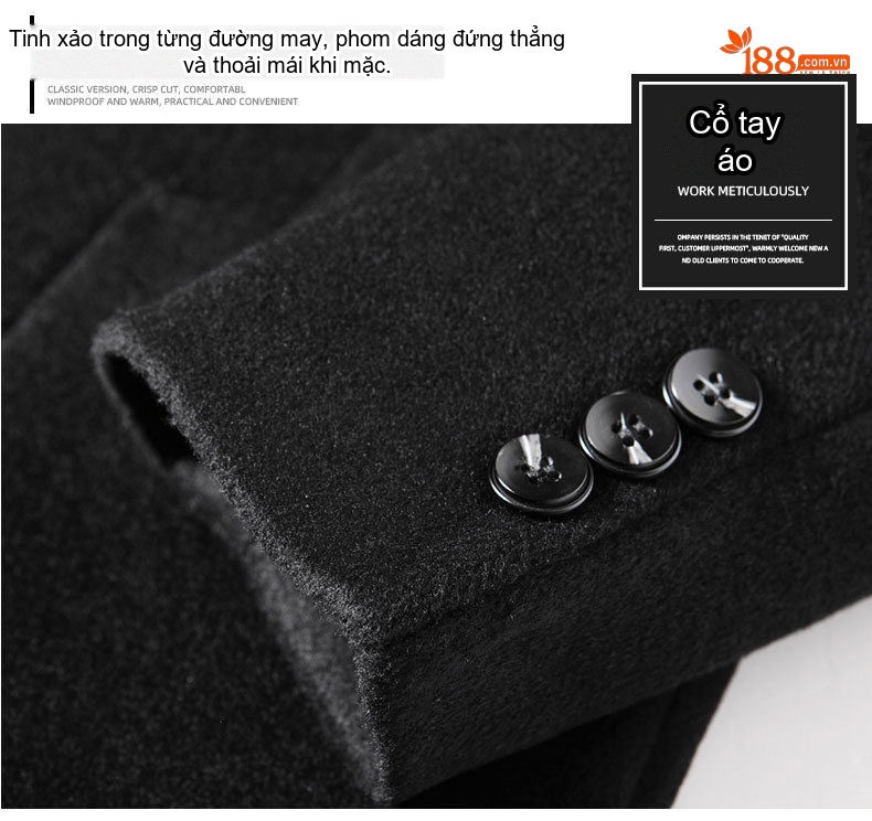 Áo Blazer Nam Wool (Lông Cừu) Dáng Ôm Vừa Chống Nhăn Phong Cách Doanh Nhân Màu Đen chi tiết 17