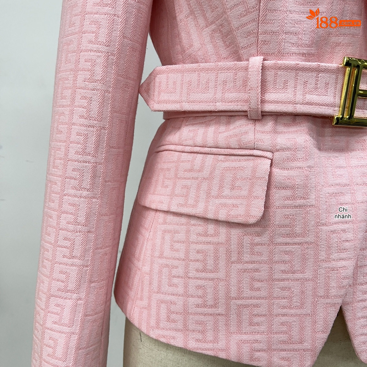 Áo Blazer Nữ Dáng Ôm Vải Jacquard Họa Tiết Thắt Eo Phong Cách Âu Mỹ Màu Hồng