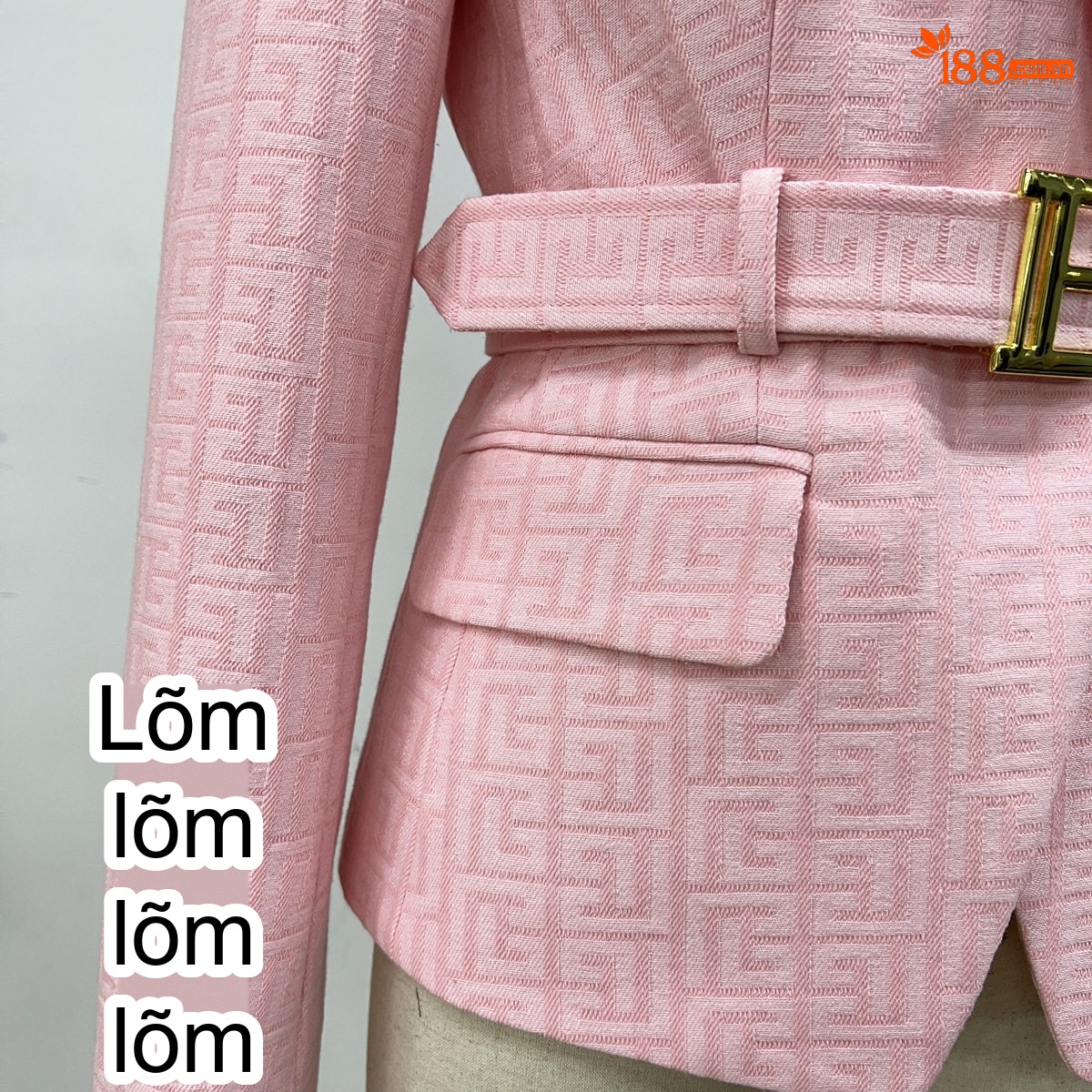 Áo Blazer Nữ Dáng Ôm Vải Jacquard Họa Tiết Thắt Eo Phong Cách Âu Mỹ Màu Hồng chi tiết 4