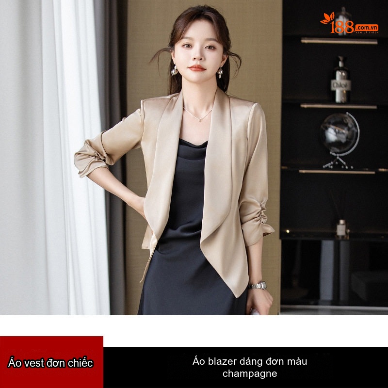 Áo Blazer Nữ Phong Cách Hàn Quốc Chất Liệu Cao Cấp Màu Champagne, Đen, Trắng