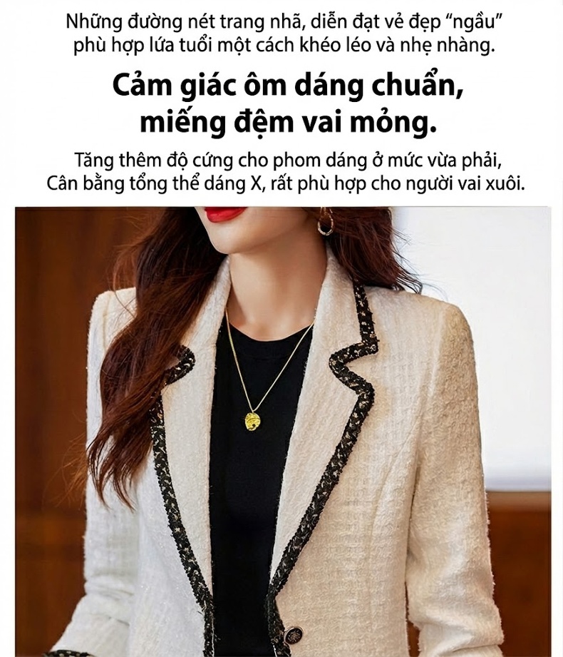 Áo Blazer Nữ Phong Cách Tiểu Thư Dáng Ngắn Màu Trắng, Đen, Xanh... chi tiết 6