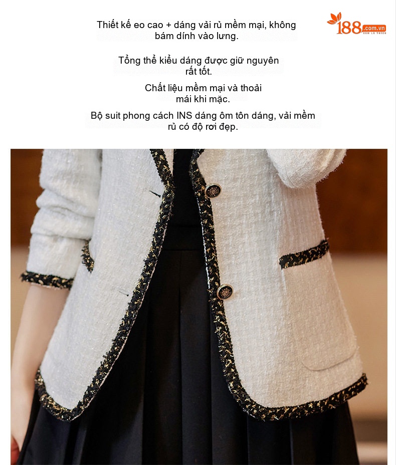 Áo Blazer Nữ Phong Cách Tiểu Thư Dáng Ngắn Màu Trắng, Đen, Xanh... chi tiết 7