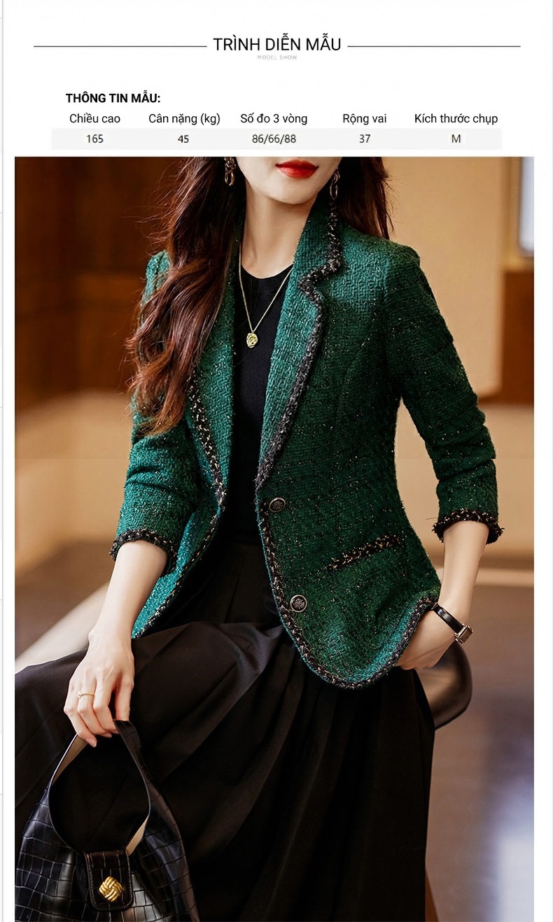 Áo Blazer Nữ Phong Cách Tiểu Thư Dáng Ngắn Màu Trắng, Đen, Xanh... chi tiết 1