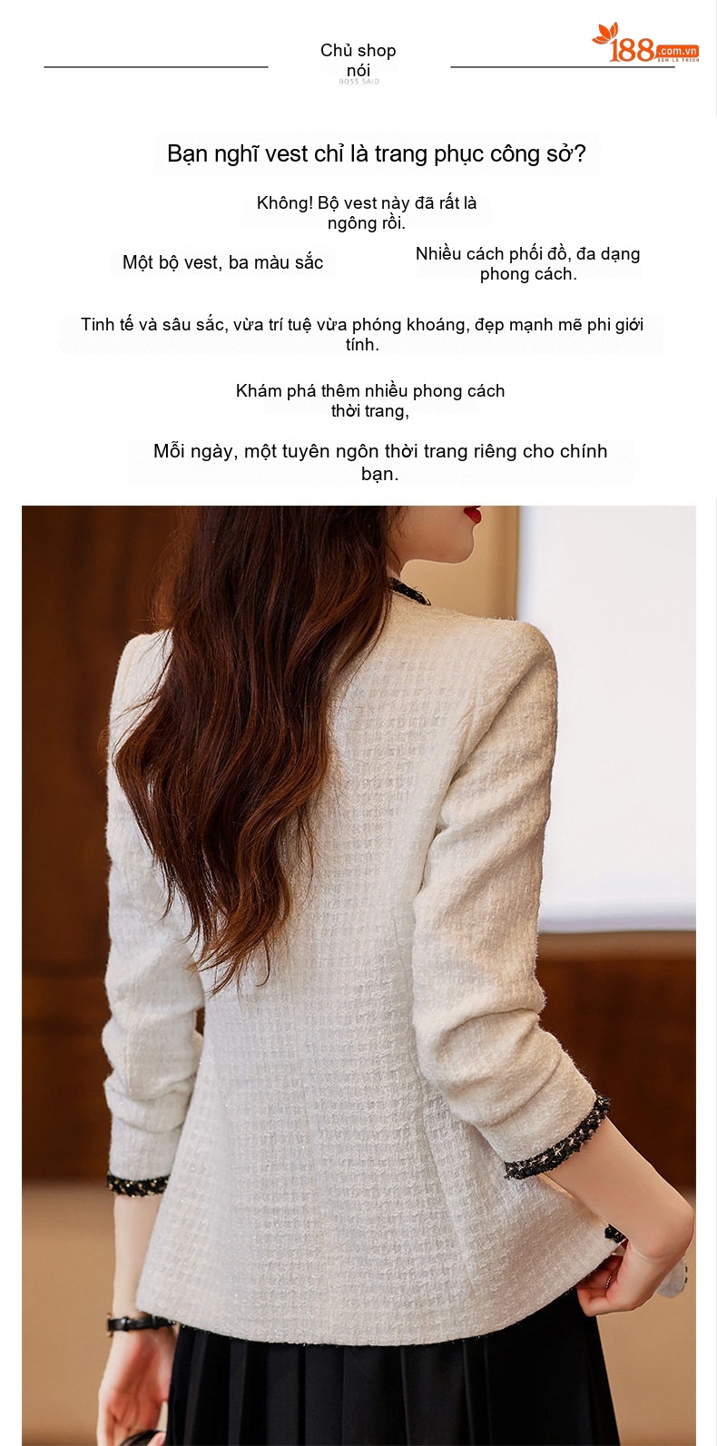 Áo Blazer Nữ Phong Cách Tiểu Thư Dáng Ngắn Màu Trắng, Đen, Xanh... chi tiết 5
