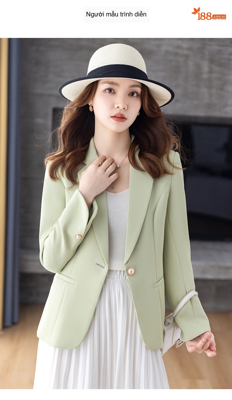 Áo Blazer Nữ Tay Dài Kiểu Ngắn Phong Cách Thời Trang Màu Xanh Ngọc, Đen, Trắng, Nâu... chi tiết 11