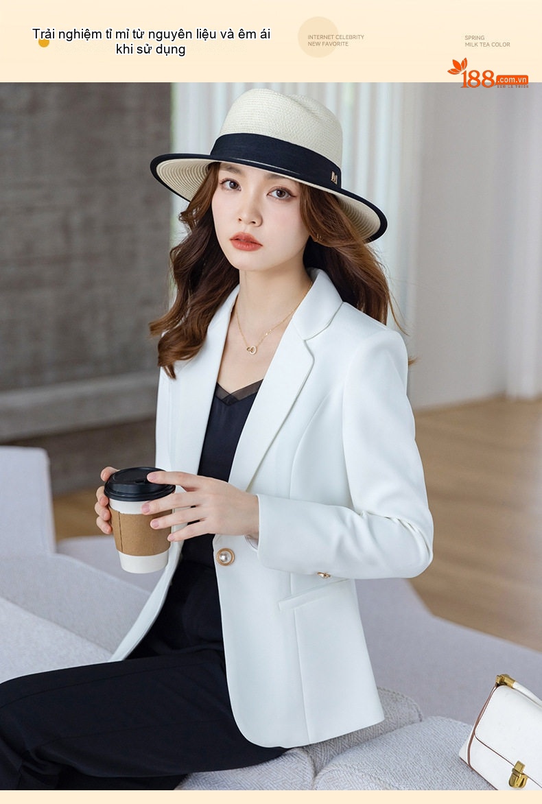 Áo Blazer Nữ Tay Dài Kiểu Ngắn Phong Cách Thời Trang Màu Xanh Ngọc, Đen, Trắng, Nâu... chi tiết 4