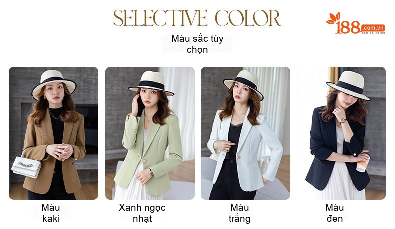 Áo Blazer Nữ Tay Dài Kiểu Ngắn Phong Cách Thời Trang Màu Xanh Ngọc, Đen, Trắng, Nâu... chi tiết 8