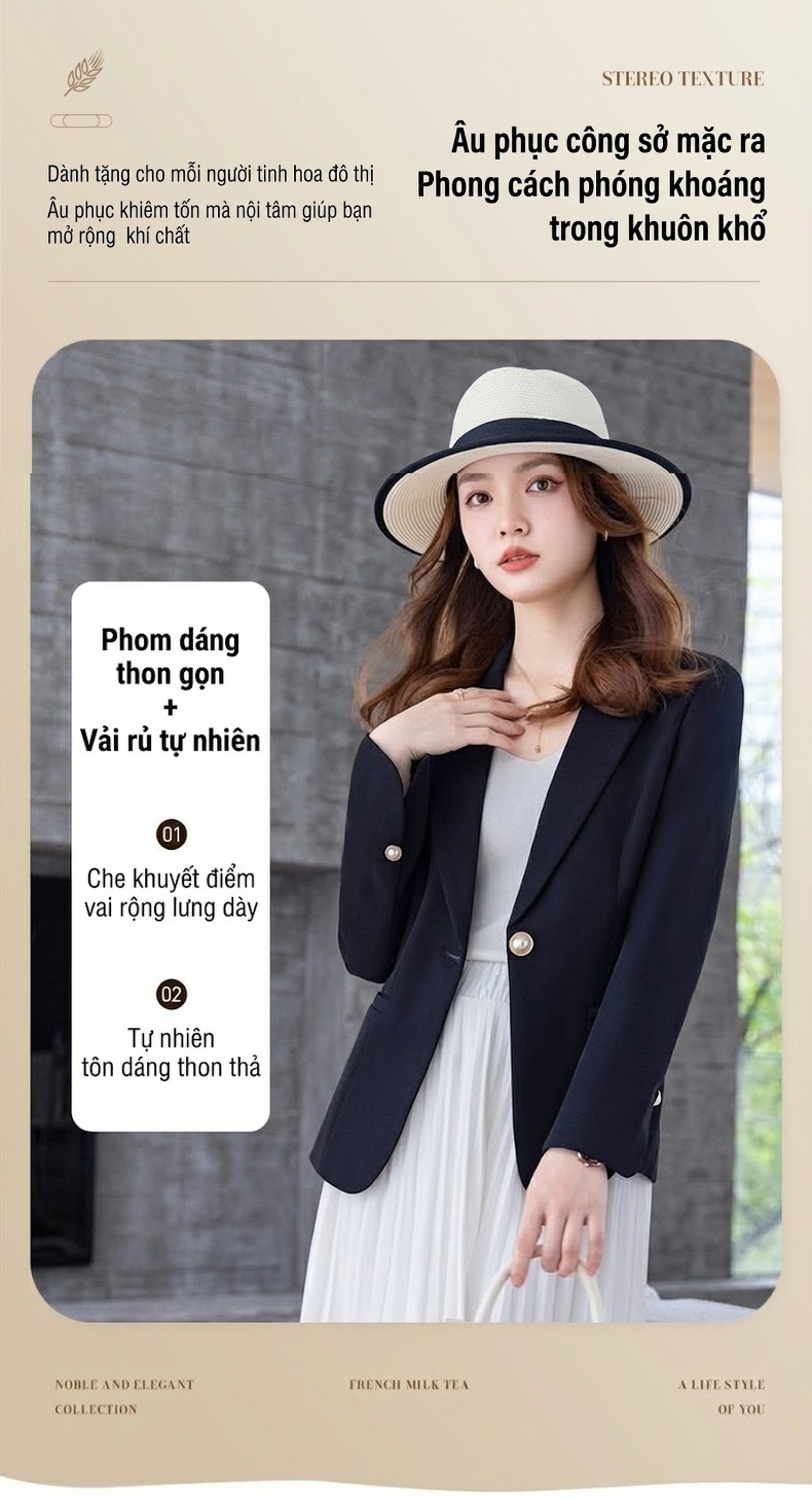 Áo Blazer Nữ Tay Dài Kiểu Ngắn Phong Cách Thời Trang Màu Xanh Ngọc, Đen, Trắng, Nâu... chi tiết 2