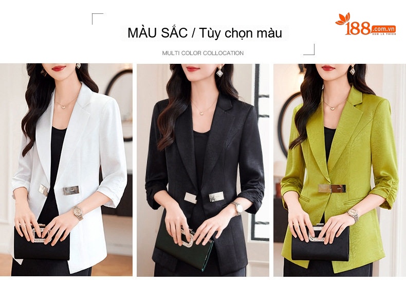 Áo Blazer Nữ Tay Lỡ Form Ngắn Phong Cách Hàn Quốc Màu Trắng, Xanh, Đen, Vàng... chi tiết 2