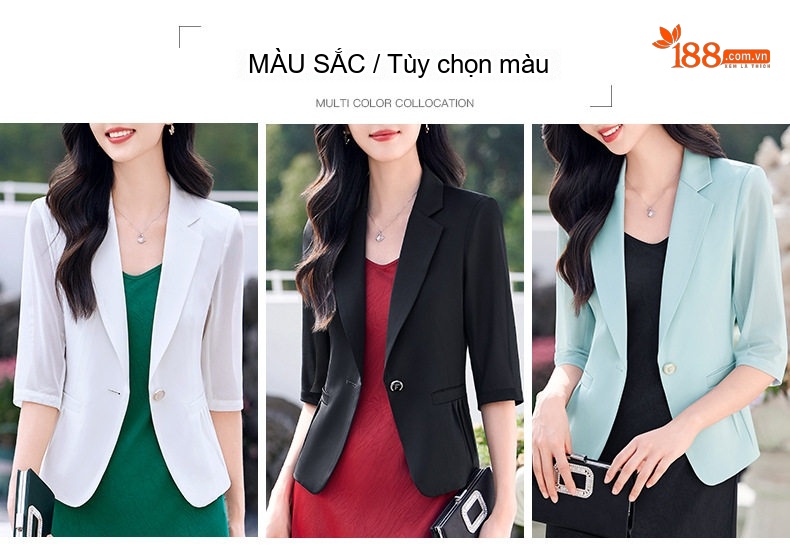 Áo Blazer Nữ Tay Lỡ Form Ngắn Phong Cách Hàn Quốc Màu Trắng, Xanh, Đen, Vàng... chi tiết 3