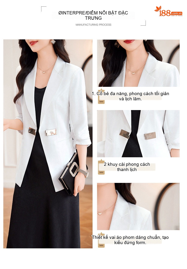 Áo Blazer Nữ Tay Lỡ Form Ngắn Phong Cách Hàn Quốc Màu Trắng, Xanh, Đen, Vàng... chi tiết 7