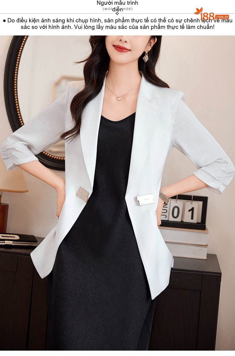 Áo Blazer Nữ Tay Lỡ Form Ngắn Phong Cách Hàn Quốc Màu Trắng, Xanh, Đen, Vàng... chi tiết 17