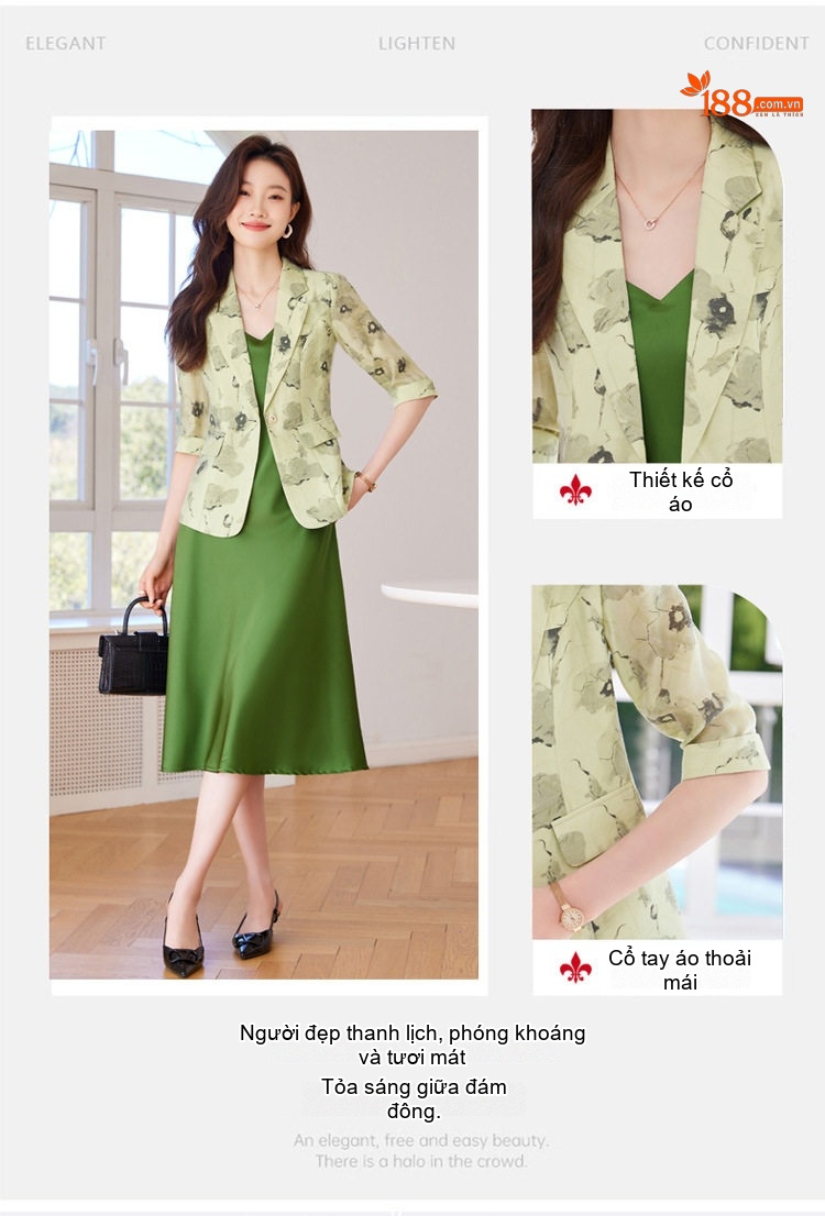 Áo Blazer Nữ Tay Lỡ In Hoa Phong Cách Hàn Quốc Dáng Ôm Màu Be, Trắng Ngà chi tiết 6