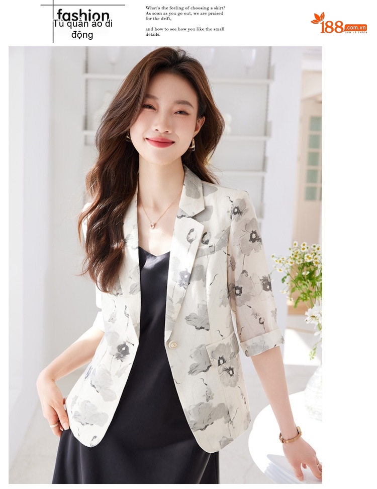 Áo Blazer Nữ Tay Lỡ In Hoa Phong Cách Hàn Quốc Dáng Ôm Màu Be, Trắng Ngà chi tiết 19