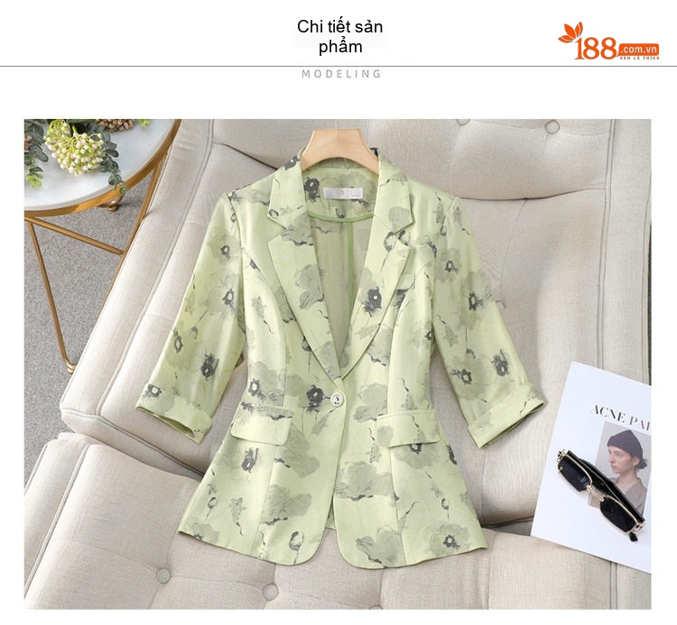 Áo Blazer Nữ Tay Lỡ In Hoa Phong Cách Hàn Quốc Dáng Ôm Màu Be, Trắng Ngà chi tiết 23