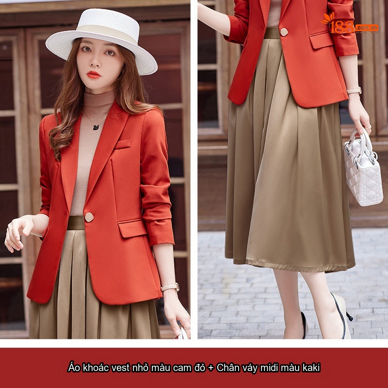 Áo Blazer Nữ Thiết Kế Ngắn Tay Thu Đông Phong Cách Công Sở Màu Đen, Nâu, Cam...