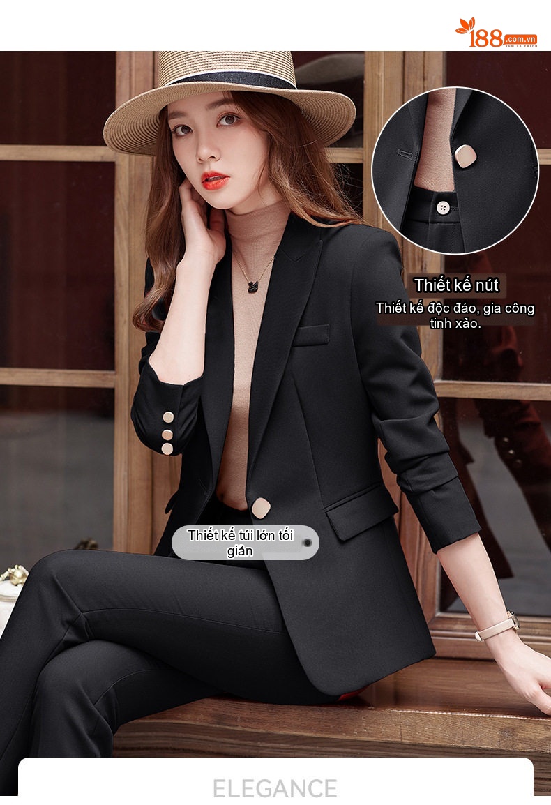 Áo Blazer Nữ Thiết Kế Ngắn Tay Thu Đông Phong Cách Công Sở Màu Đen, Nâu, Cam... chi tiết 4