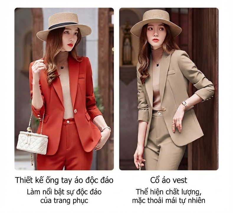 Áo Blazer Nữ Thiết Kế Ngắn Tay Thu Đông Phong Cách Công Sở Màu Đen, Nâu, Cam... chi tiết 5