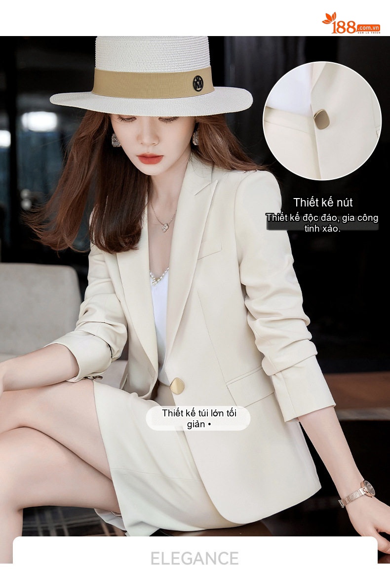Áo Blazer Nữ Thiết Kế Ngắn Tay Thu Đông Phong Cách Công Sở Màu Đen, Nâu, Cam... chi tiết 6
