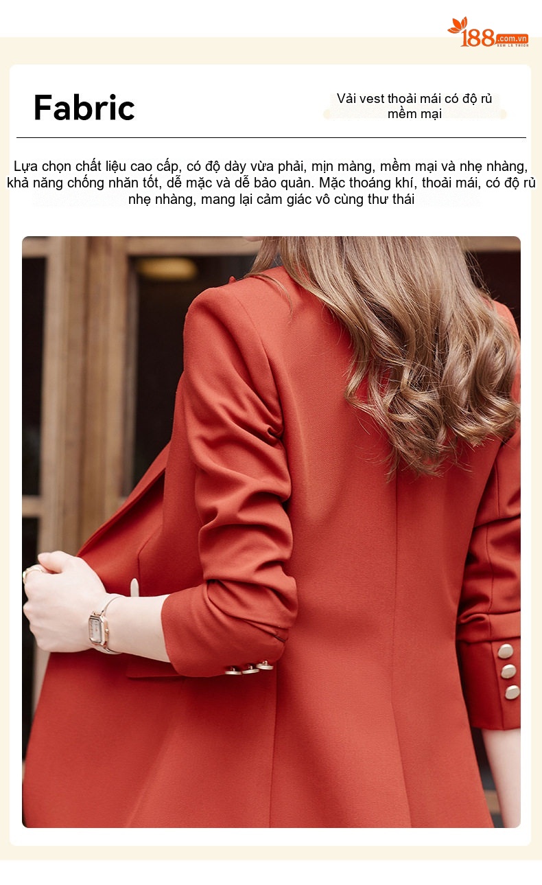 Áo Blazer Nữ Thiết Kế Ngắn Tay Thu Đông Phong Cách Công Sở Màu Đen, Nâu, Cam... chi tiết 14