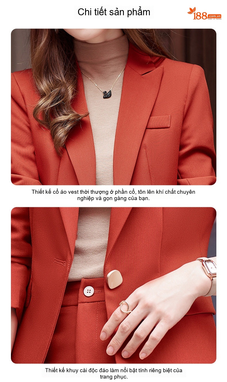Áo Blazer Nữ Thiết Kế Ngắn Tay Thu Đông Phong Cách Công Sở Màu Đen, Nâu, Cam... chi tiết 26