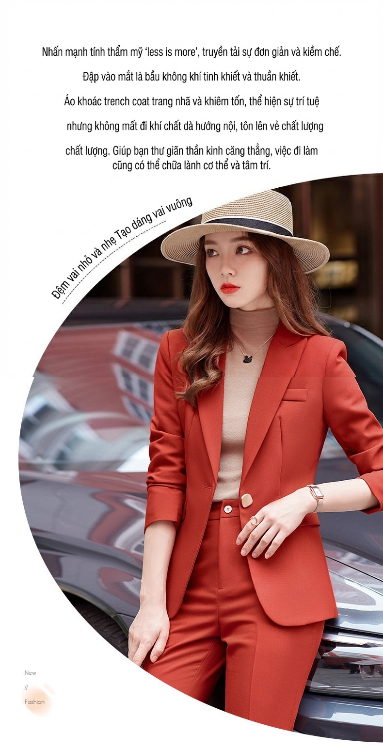 Áo Blazer Nữ Thiết Kế Ngắn Tay Thu Đông Phong Cách Công Sở Màu Đen, Nâu, Cam... chi tiết 3