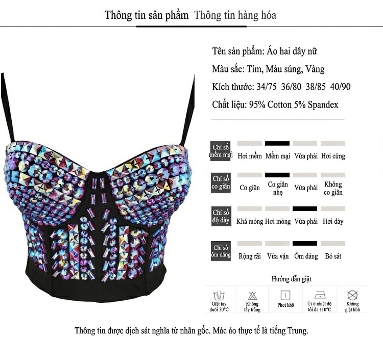 Áo Bra Corset Nữ Dây Treo Cổ Ngắn Đính Đá Phong Cách Âu Mỹ chi tiết 2
