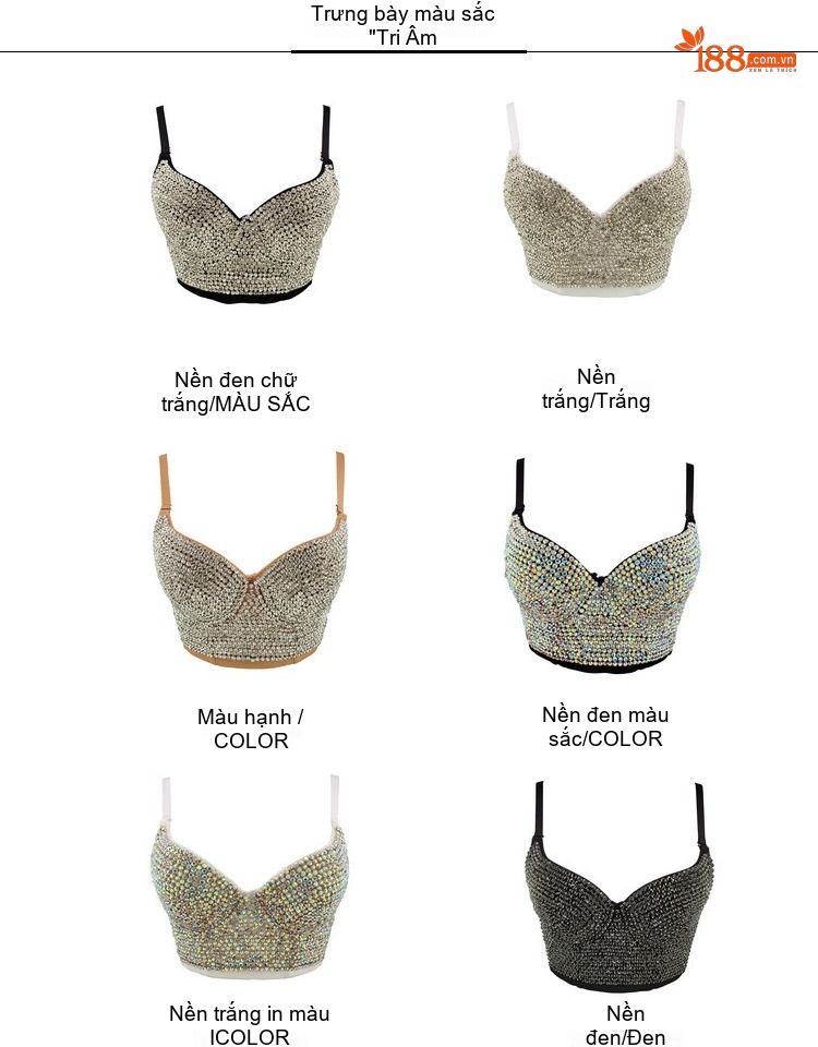 Áo Bra Croptop Nữ Đính Đá Lấp Lánh, Áo Hai Dây Ngắn Gợi Cảm Màu Trắng, Đỏ, Vàng, Bạc... chi tiết 4