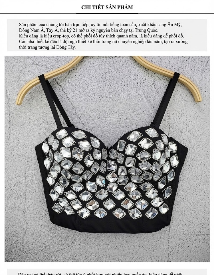 Áo Bra Croptop Nữ Thủ Công Đính Hạt Acrylic Phong Cách Tiểu Thư Màu Đen, Trắng, Đỏ, Xanh... chi tiết 5