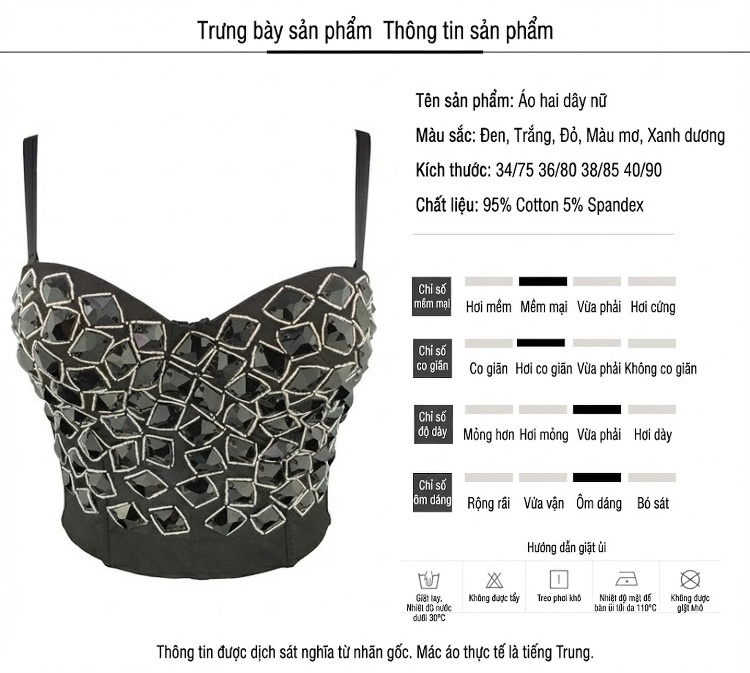 Áo Bra Croptop Nữ Thủ Công Đính Hạt Acrylic Phong Cách Tiểu Thư Màu Đen, Trắng, Đỏ, Xanh... chi tiết 2