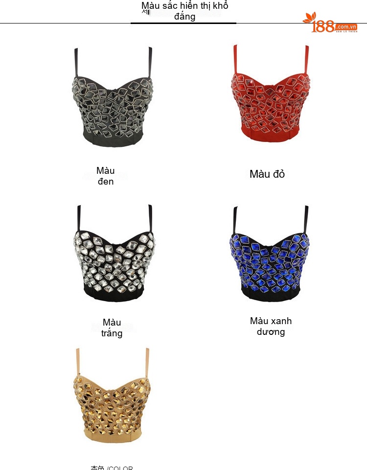 Áo Bra Croptop Nữ Thủ Công Đính Hạt Acrylic Phong Cách Tiểu Thư Màu Đen, Trắng, Đỏ, Xanh... chi tiết 4