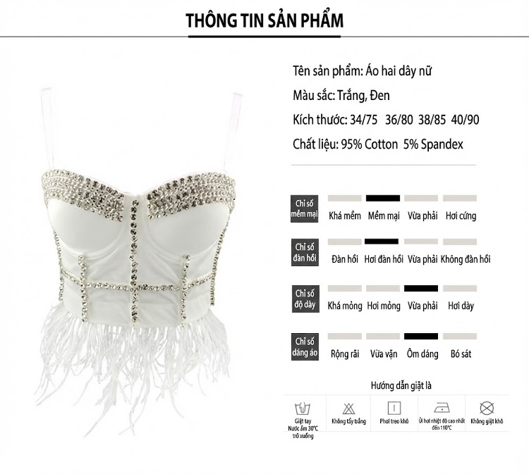Áo Bra Nữ Dây Rút Đính Đá Lông Vũ, Áo Croptop Nữ Lót Ngực Màu Trắng, Đen chi tiết 2