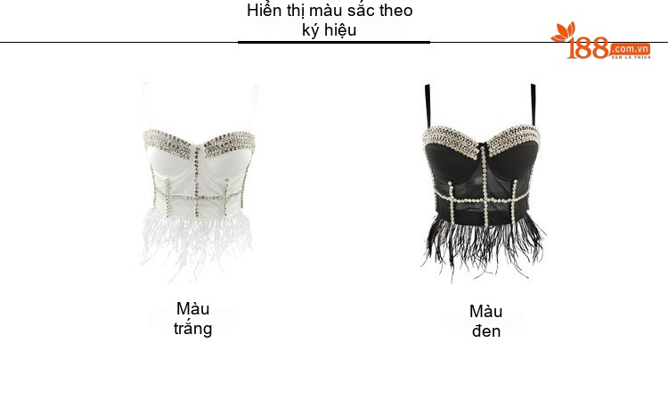 Áo Bra Nữ Dây Rút Đính Đá Lông Vũ, Áo Croptop Nữ Lót Ngực Màu Trắng, Đen chi tiết 3