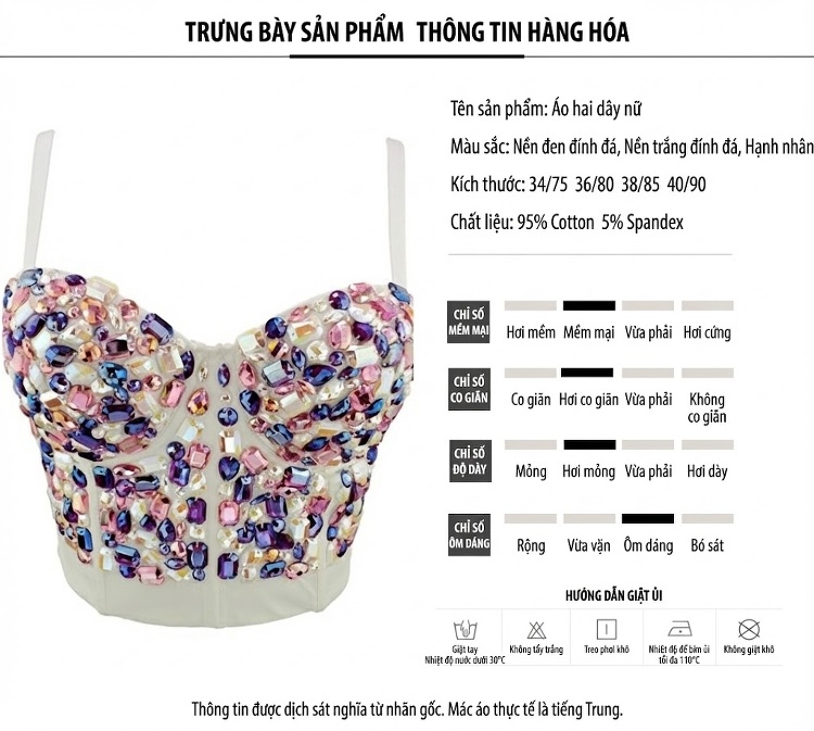 Áo Bra Nữ Đính Đá Thời Trang Hở Lưng Màu Trắng, Đen, Nâu chi tiết 2