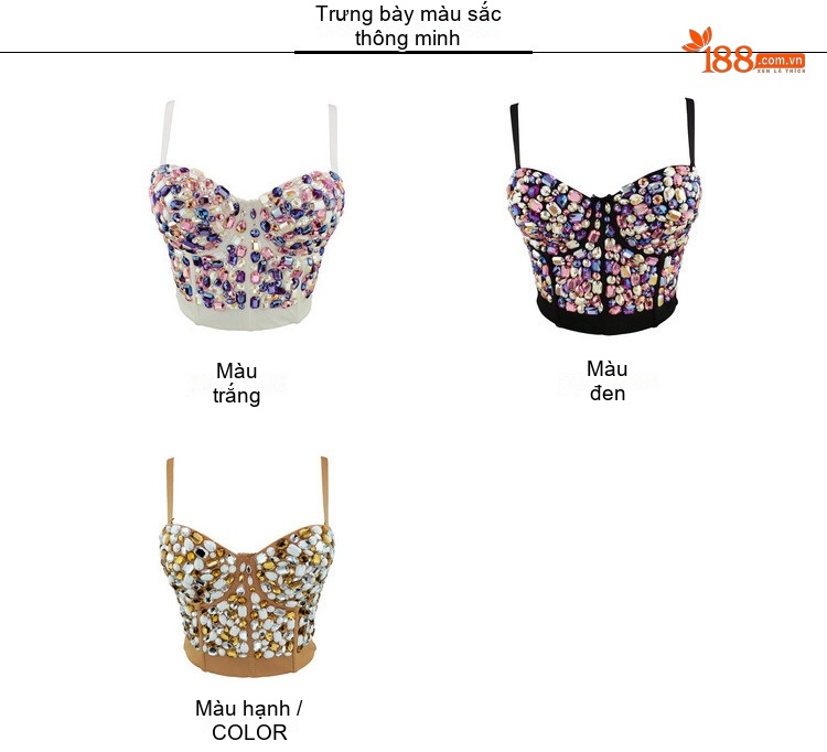 Áo Bra Nữ Đính Đá Thời Trang Hở Lưng Màu Trắng, Đen, Nâu chi tiết 4