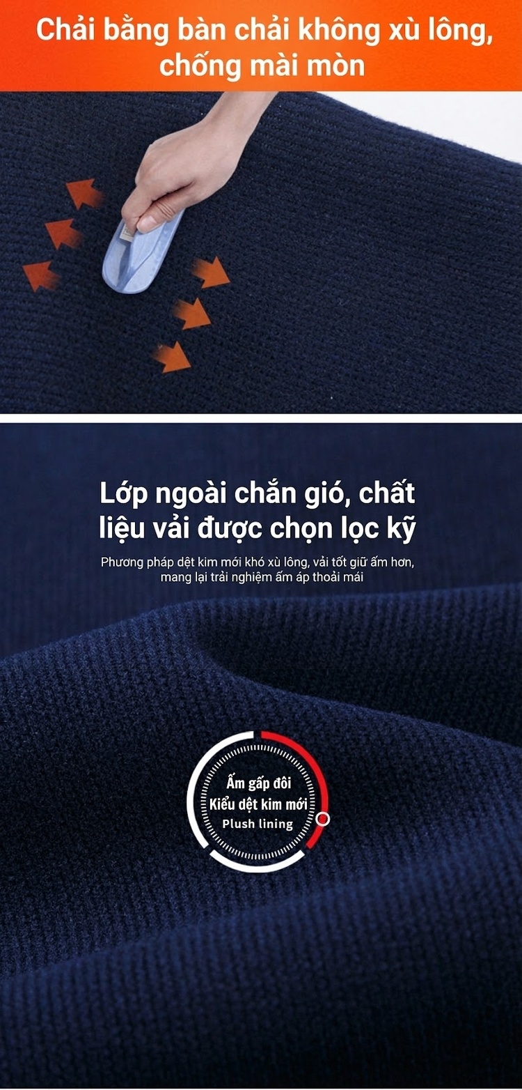 Áo Cardigan Nam Giả Hai Lớp Dệt Kim Lót Lông Dày Dặn Màu Đen, Xanh Navy, Xám, Be... chi tiết 3